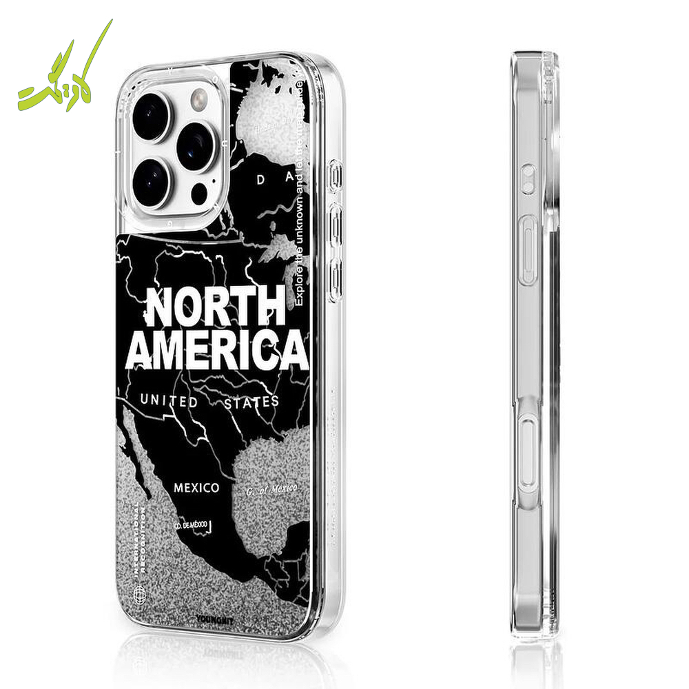 قاب آکواریومی آیفون 16 پرومکس یانگ کیت YoungKit 16 Pro Max Changing Globe-Trotter طرح North America