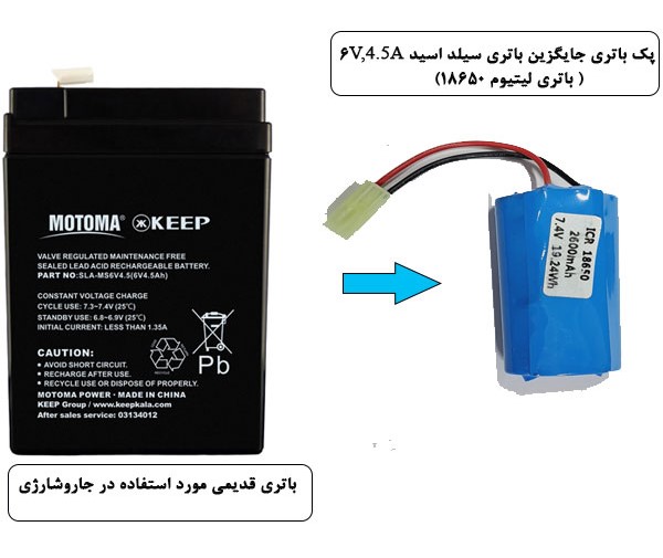 پک باتری لیتیوم جارو شارژی های 9 ولتی ساخت ایران دوسلولی — تصویر ۳