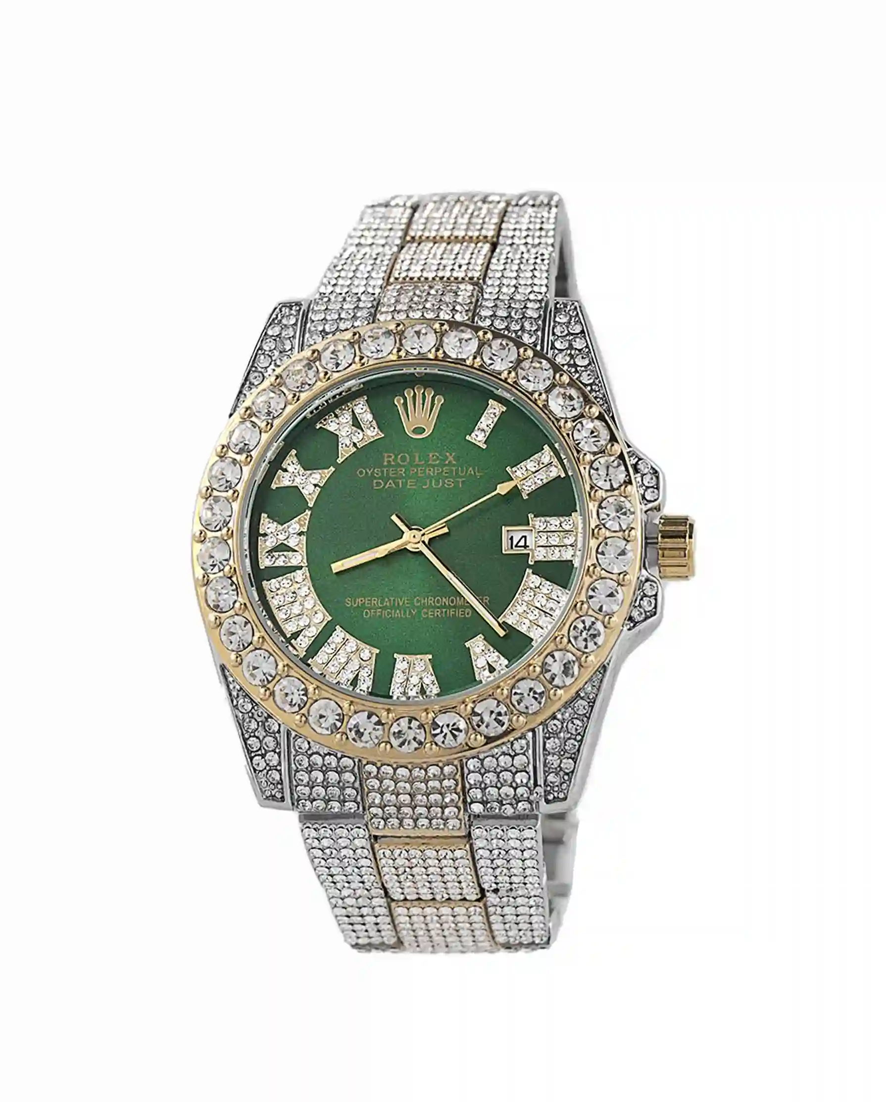 ساعت مچی مردانه فول نگین رولکس ROLEX صفحه سبز مدل 1210 — تصویر ۲
