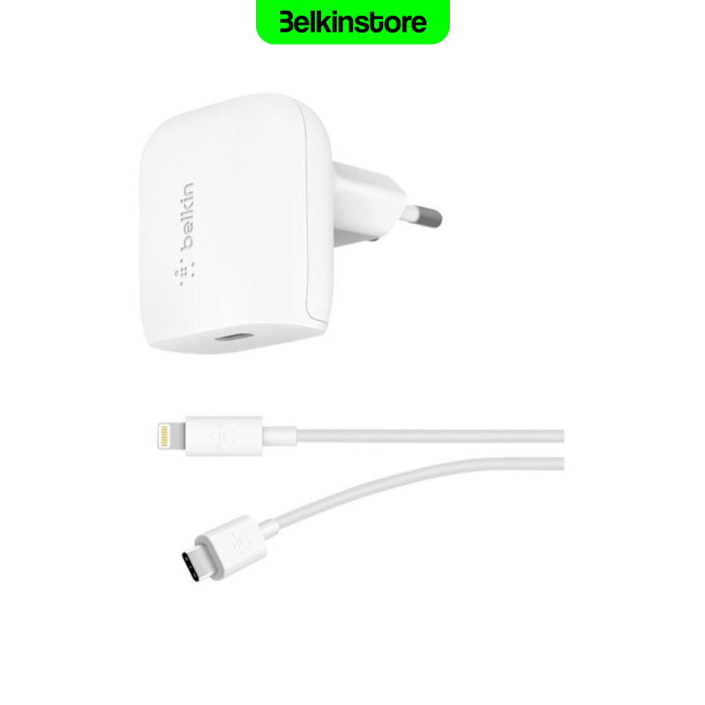 شارژ دیواری 20 وات + کابل لایتنینگ بلکین – BoostCharge PD USB-C – مدل WCA003vf04 — تصویر ۲