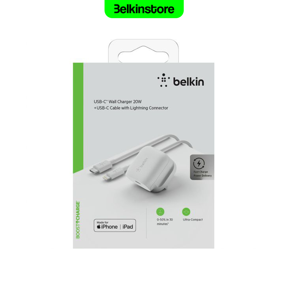 شارژ دیواری 20 وات + کابل لایتنینگ بلکین – BoostCharge PD USB-C – مدل WCA003vf04 — تصویر ۶