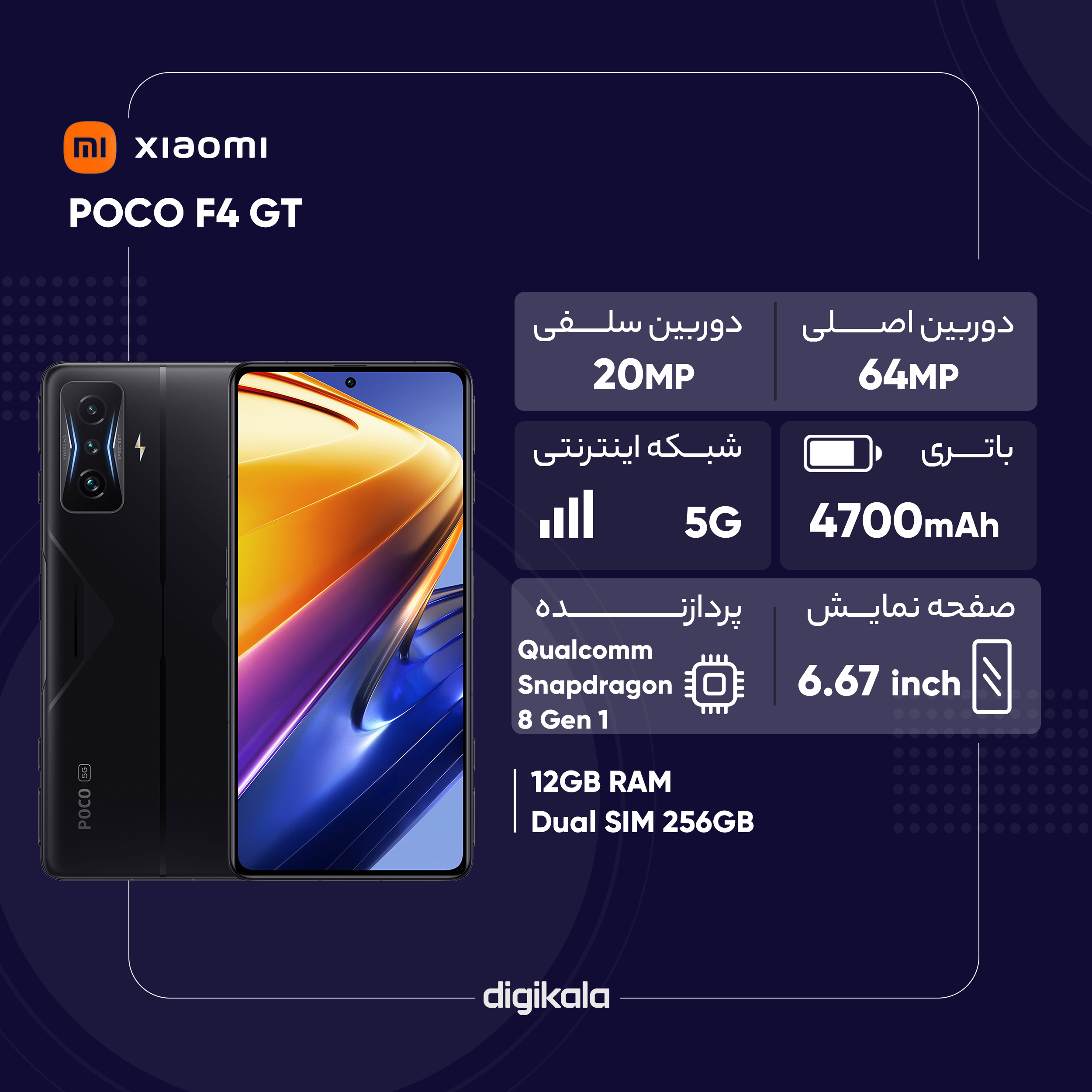 گوشی موبایل شیائومی مدل POCO F4 GT دو سیم کارت ظرفیت 256 گیگابایت و رم 12 گیگ گیمینگ اکتیو شرکتی — تصویر ۳
