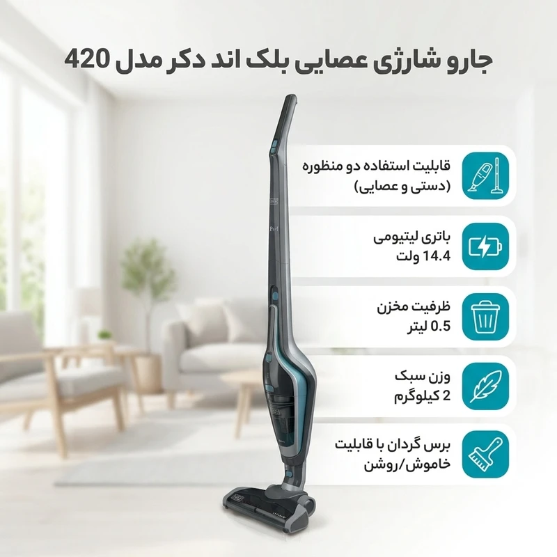 جارو شارژی بلک اند دکر مدل 420 — تصویر ۳