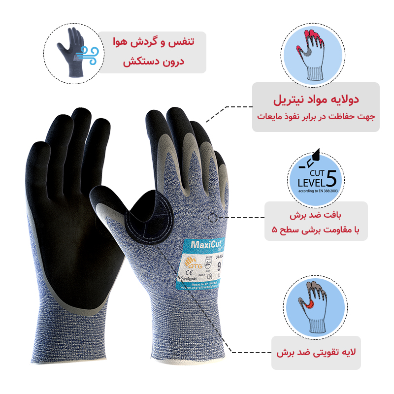 دستکش ضد برش مکسی کات اویل کات 5 – کف مواد — تصویر ۴