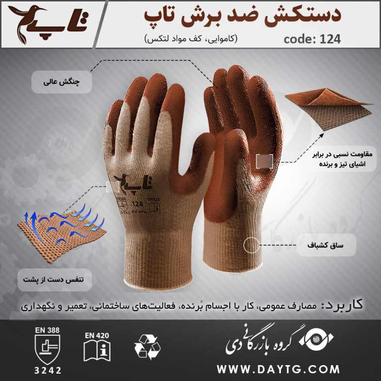 دستکش ضد برش کف مواد لتکس تاپ ( کد: 124 ) — تصویر ۳