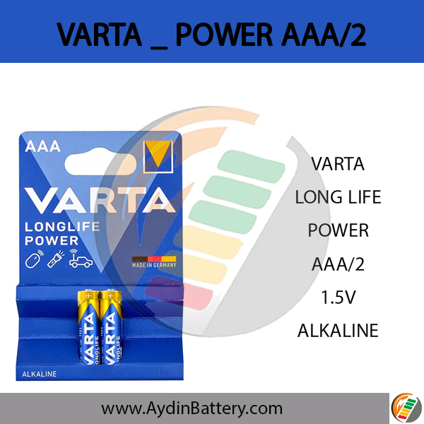 باتری نیم قلمی آلکالاین وارتا VARTA- LONG LIFE POWER AAA2 — تصویر ۲