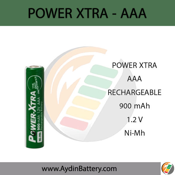 باتری نیم قلمی سرتخت قابل شارژ پاوراکسترا POWERXTRA-AAA 900mAh — تصویر ۲