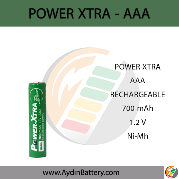 باتری نیم قلمی سرتخت قابل شارژ پاوراکسترا POWERXTRA-AAA 700mAh — تصویر ۲