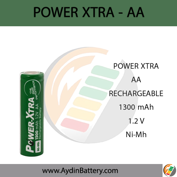 باتری قلمی سرتخت قابل شارژ پاوراکسترا POWERXTRA-AA 1300mAh — تصویر ۲