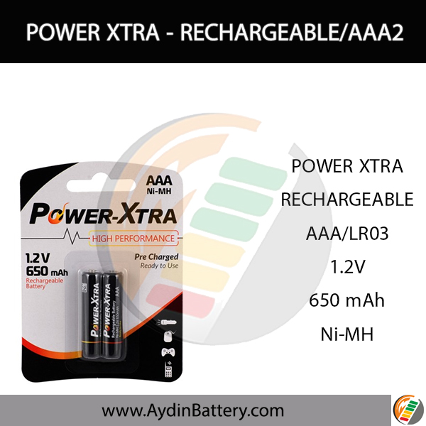 باتری نیم قلمی قابل شارژ پاوراکستراPOWERXTRA-AAA2 650 mah — تصویر ۲