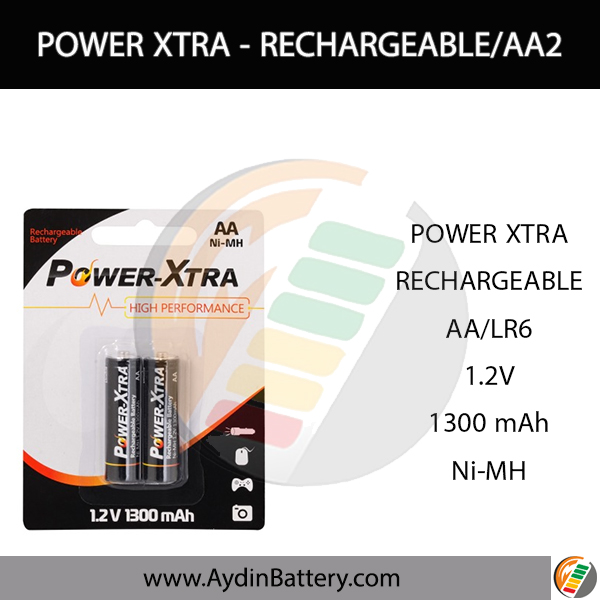 باتری قلمی قابل شارژ پاوراکسترا POWERXTRA-AA2 1300 mah — تصویر ۲