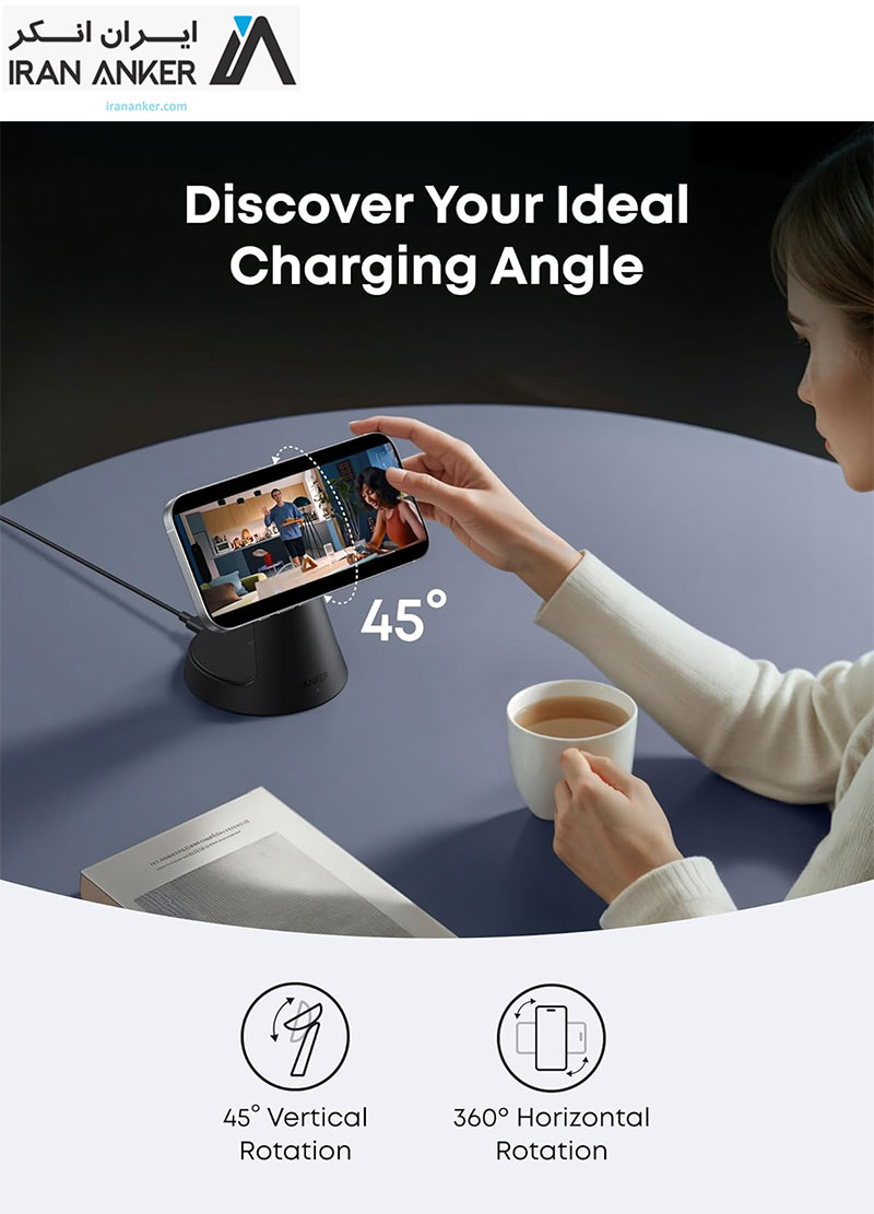 شارژر بی سیم مگنتی Anker MagSafe Charger Compatible MagGo 3-in-1 Charging Station Qi2 15W مدل B25M4 — تصویر ۷