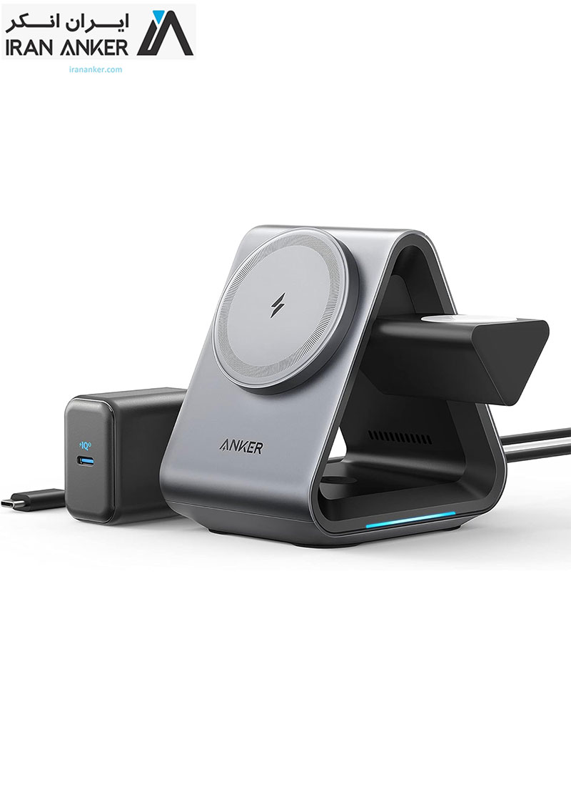 شارژر بیسیم مگنتی Anker 737 MagGo 3-in-1 Wireless Charging Station 15W مدل B2599