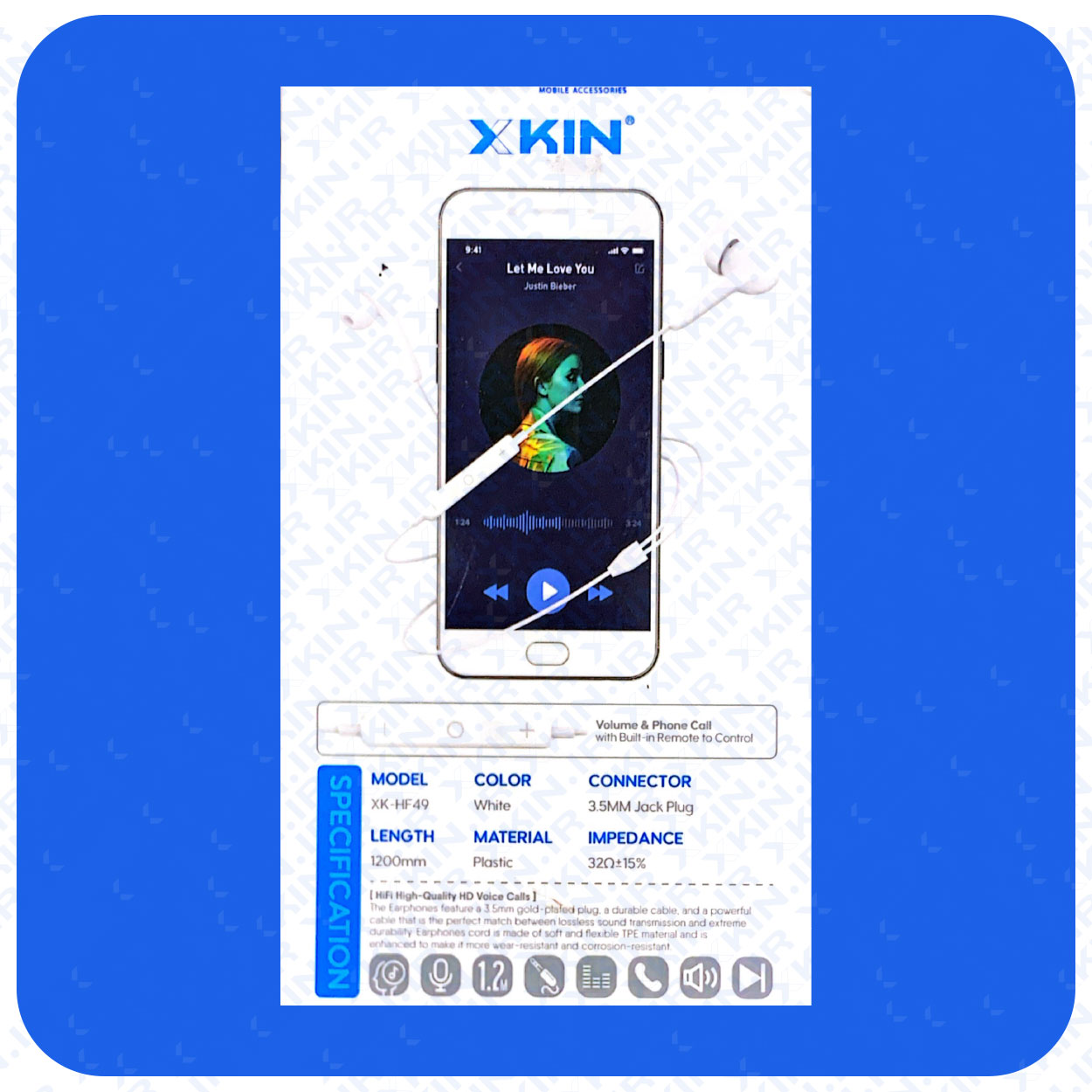 هندزفری ایکس کین مدل X KIN XK-HF50 سفید — تصویر ۳