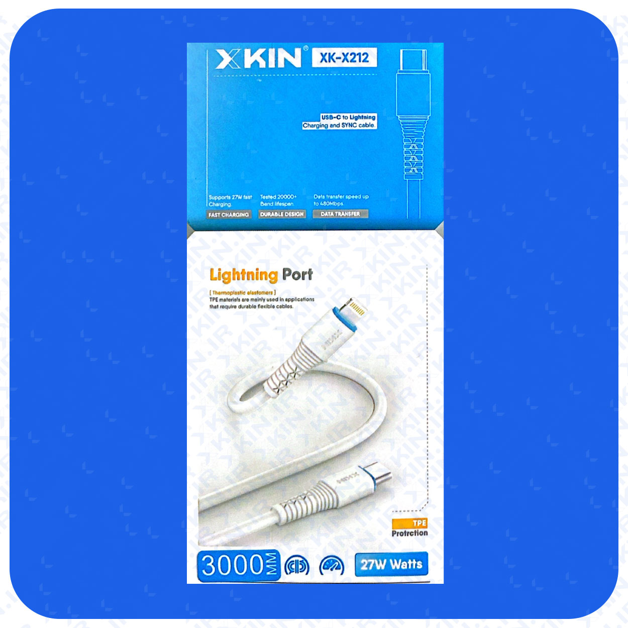 کابل شارژ USB به لایتنینگ ایکس کین مدل XK-X212 طول 3 متر قابلیت انتقال فایل — تصویر ۳