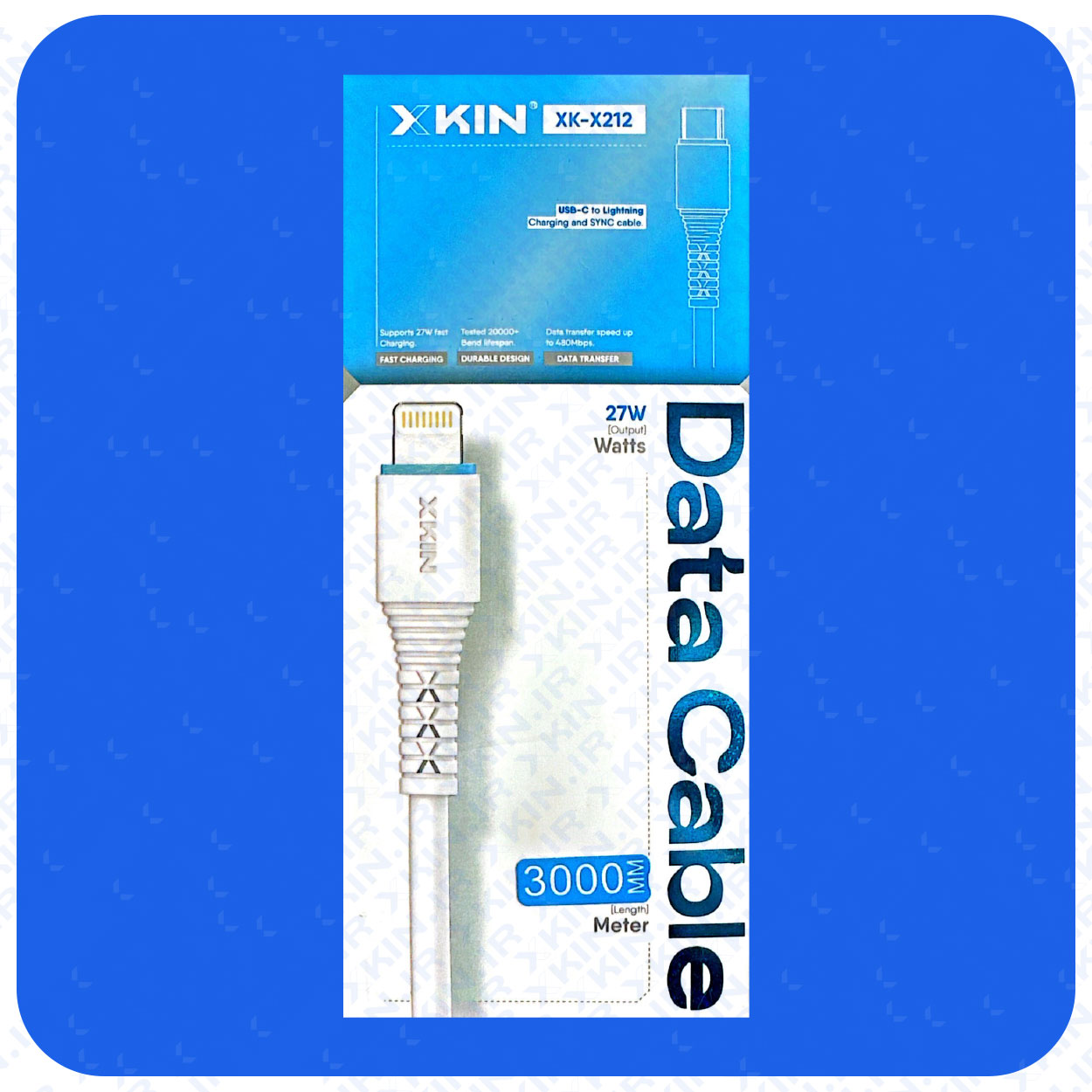 کابل شارژ USB به لایتنینگ ایکس کین مدل XK-X212 طول 3 متر قابلیت انتقال فایل — تصویر ۲