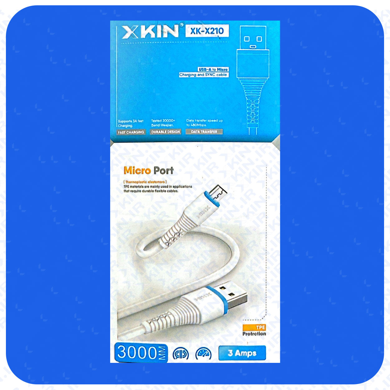 کابل شارژ USB به MICRO ایکس کین مدل XK-X210 طول 3 متر قابلیت انتقال فایل — تصویر ۳