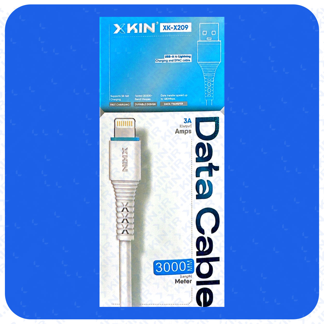 کابل شارژ USB به لایتنینگ ایکس کین مدل XK-X209 طول 3 متر قابلیت انتقال فایل — تصویر ۲