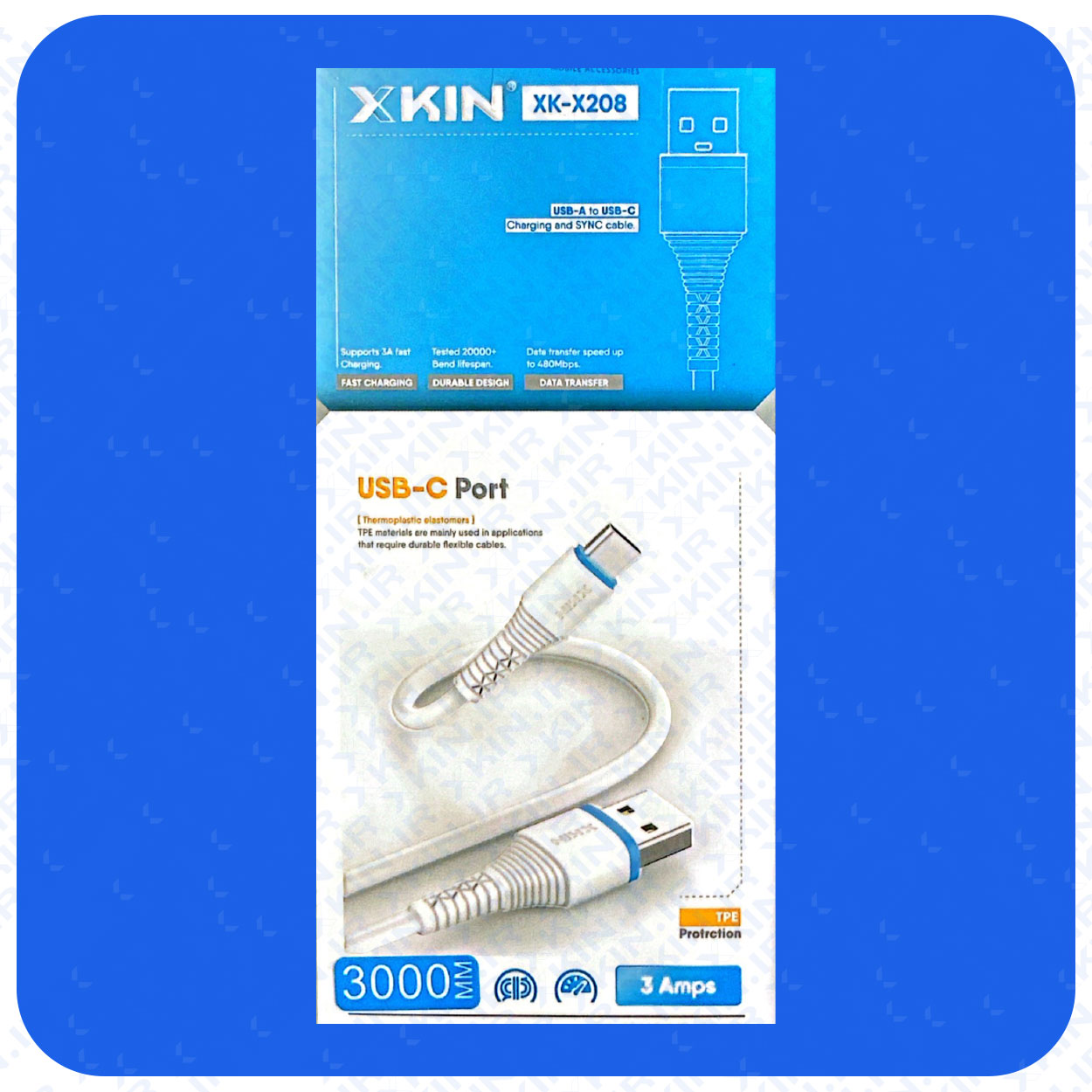 کابل شارژ USB به USB-C ایکس کین مدل XK-X208 طول 1 متر قابلیت انتقال فایل — تصویر ۳