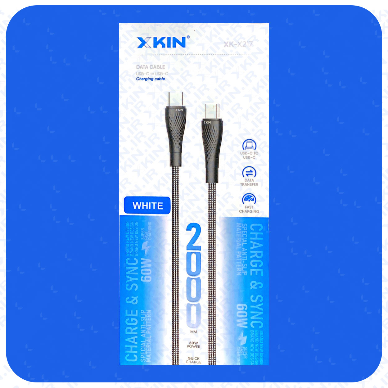 کابل شارژ USB-C به USB-C ایکس کین مدل XK-X217 طول 2 متر قابلیت انتقال فایل — تصویر ۲