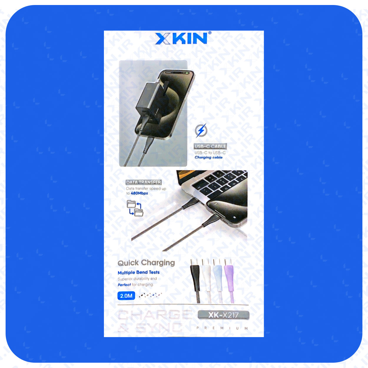 کابل شارژ USB-C به USB-C ایکس کین مدل XK-X217 طول 2 متر قابلیت انتقال فایل — تصویر ۳