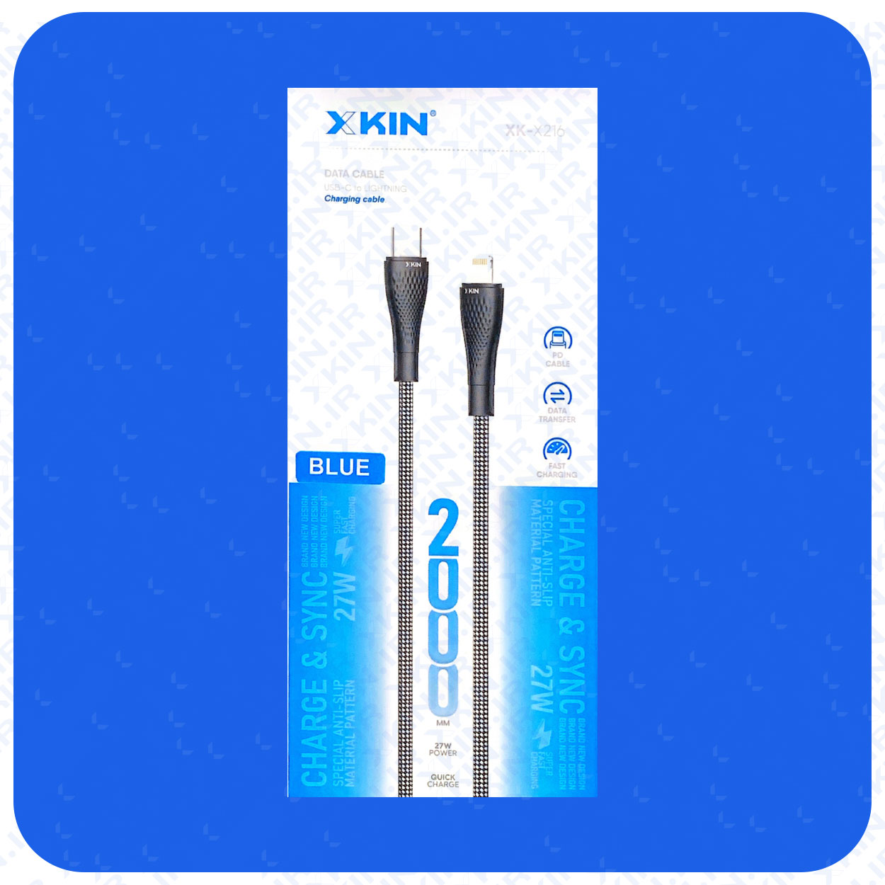 کابل شارژ USB به لایتنینگ ایکس کین مدل XK-X216 طول 2 متر قابلیت انتقال فایل — تصویر ۲