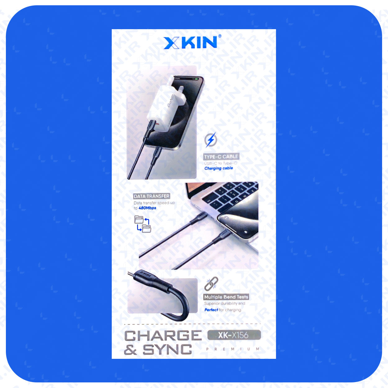 کابل شارژ USB-C به USB-C ایکس کین مدل XK-X156 طول 1 متر — تصویر ۳