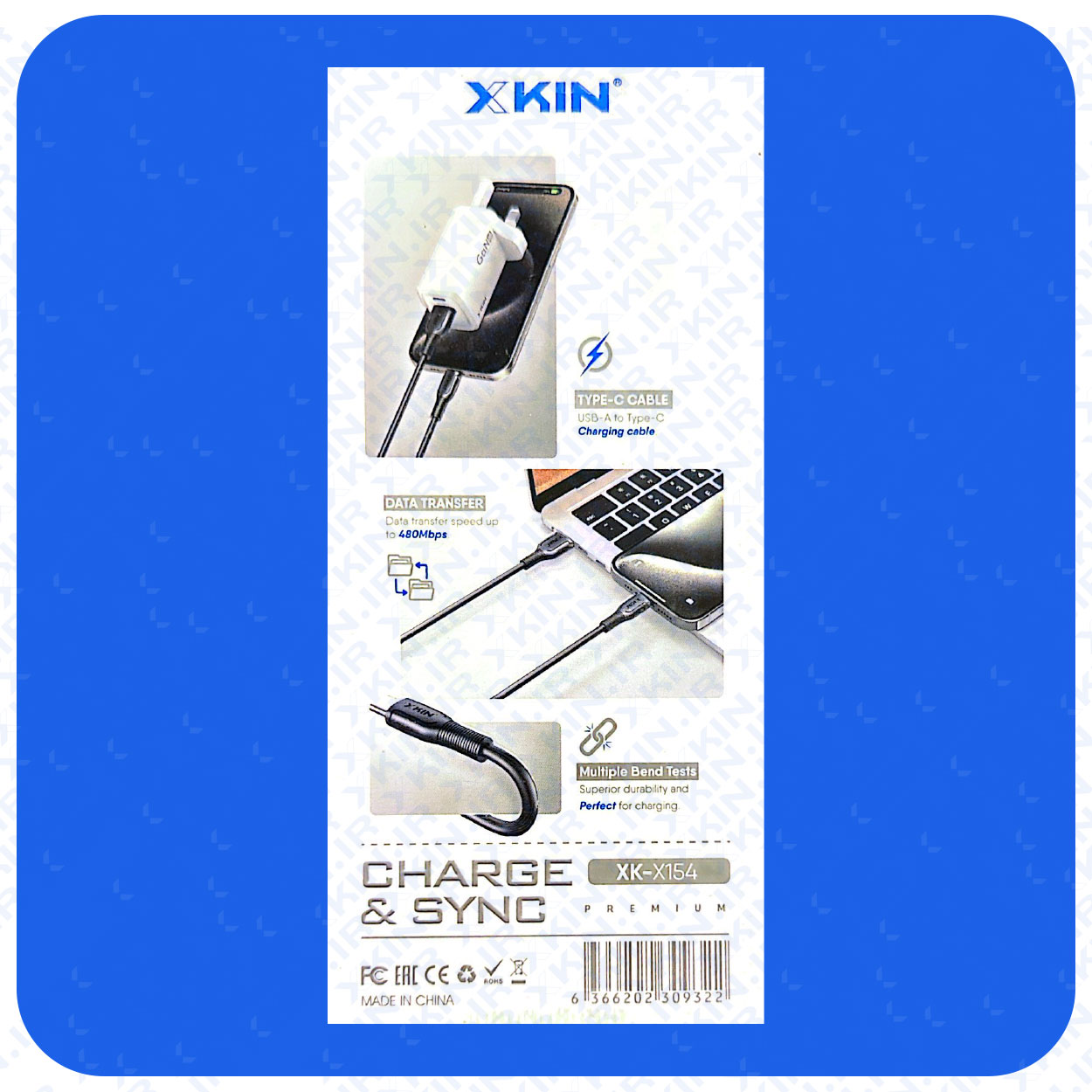 کابل شارژ USB به USB-C ایکس کین مدل XK-X154 طول 1 متر — تصویر ۳