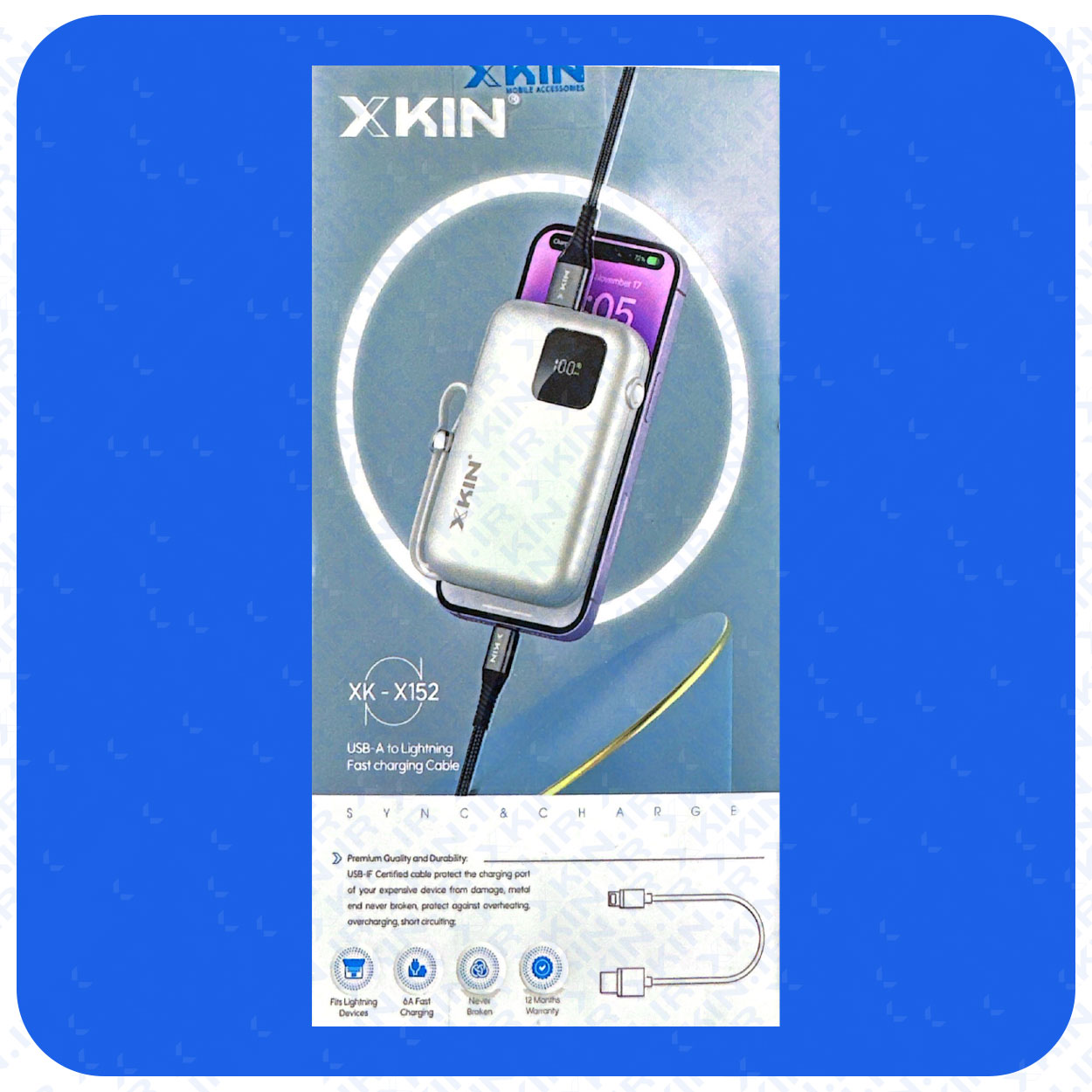 کابل شارژ USB به لایتنینگ ایکس کین مدل XK-X152 طول 1.2 متر — تصویر ۳