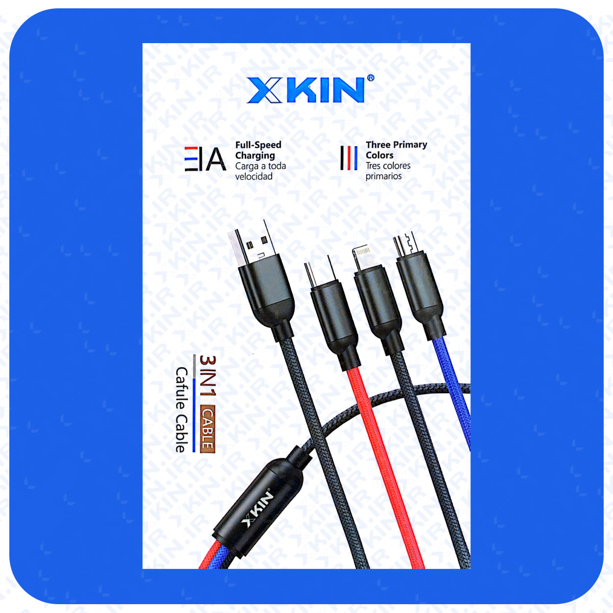 کابل شارژ USB به USB-C و microUSB و لایتنینگ ایکس کین مدل XK-CA22-3IN1 طول 1.20 متر — تصویر ۲