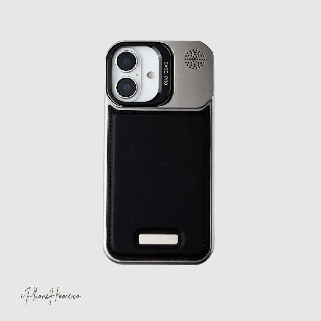 قاب چرمی فلزی اسلیکتو مشکی مناسب iPhone 16 (7850)