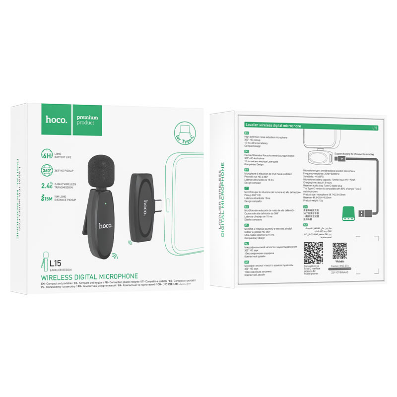 میکروفون بی سیم برند هوکو HOCO مدل L15 Type C با سری تایپ سی — تصویر ۳