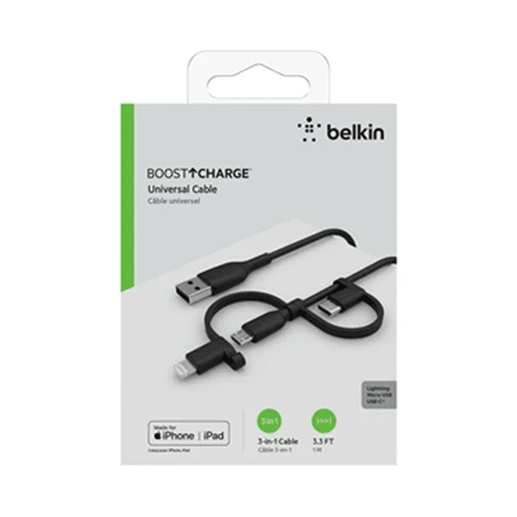 کابل شارژ بلکین Type-A به Type-C+Micro-USB+Lightning BoostCharge Universal با طول 1 متر – مدل belkin CAC001bt1M — تصویر ۷
