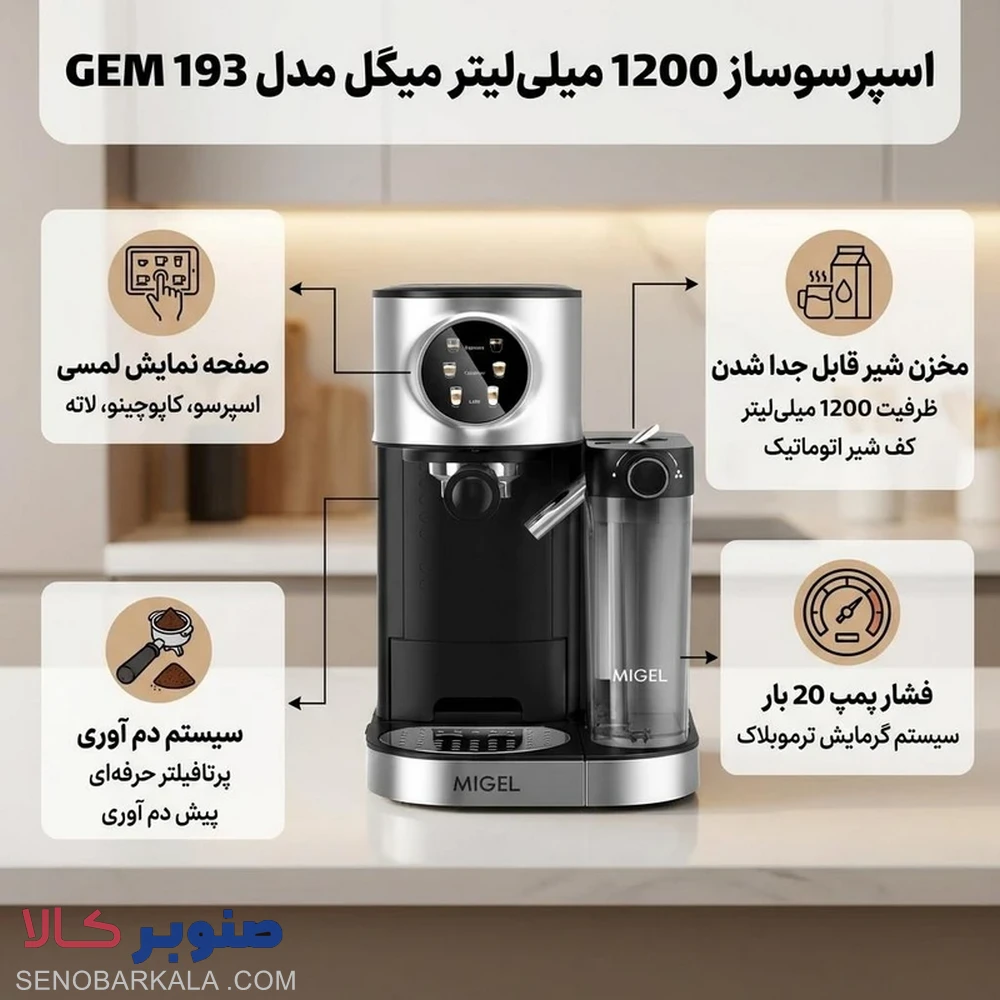 اسپرسو ساز 1200 میلیلیتر میگل مدل GEM 193 — تصویر ۸