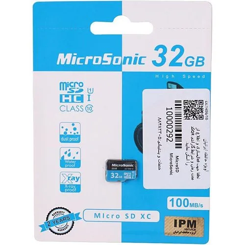 کارت حافظه MicroSDHC میکروسونیک مدل MicroSonic 533X کلاس 10 استاندارد UHS-I U1 سرعت 100MBps ظرفیت 32 گیگابایت