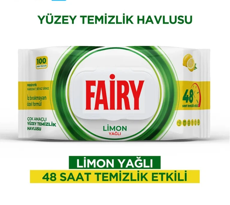 دستمال مرطوب سطوح فیری Fairy با رایحه لیمو بسته 100 عددی — تصویر ۲