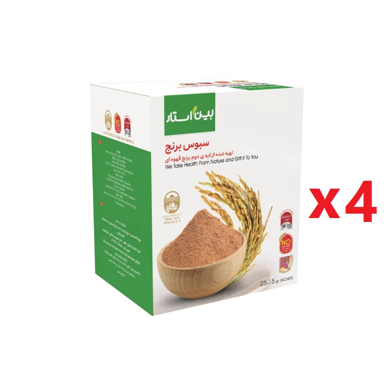 سبوس برنج دکتر بیز(سبوس لایه دوم برنج قهوه ای)پک 4عددی