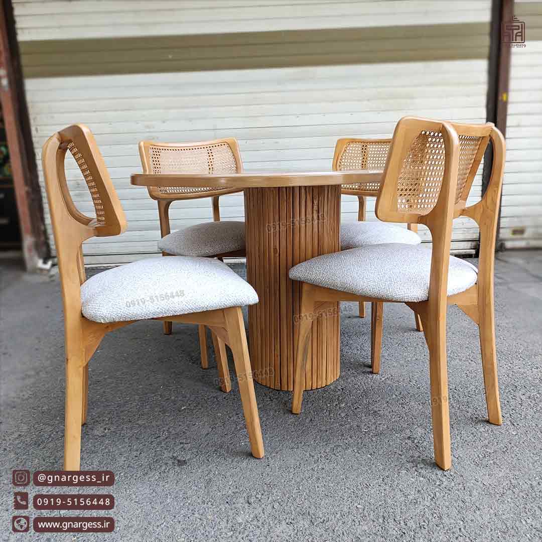 میز ناهارخوری چوبی میلانو طرح حصیری بافت با میز پمینار — تصویر ۶