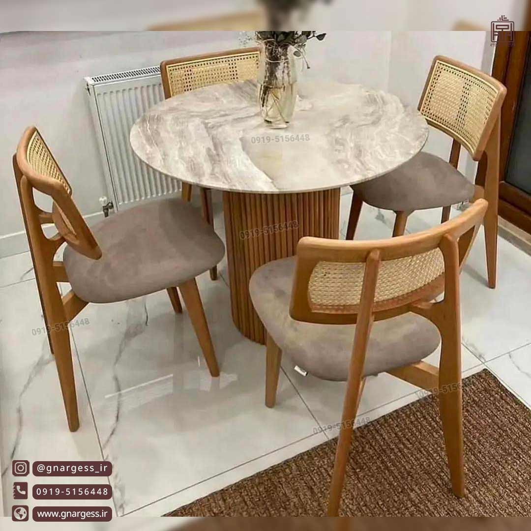 میز ناهارخوری چوبی میلانو طرح حصیری بافت با میز پمینار — تصویر ۴