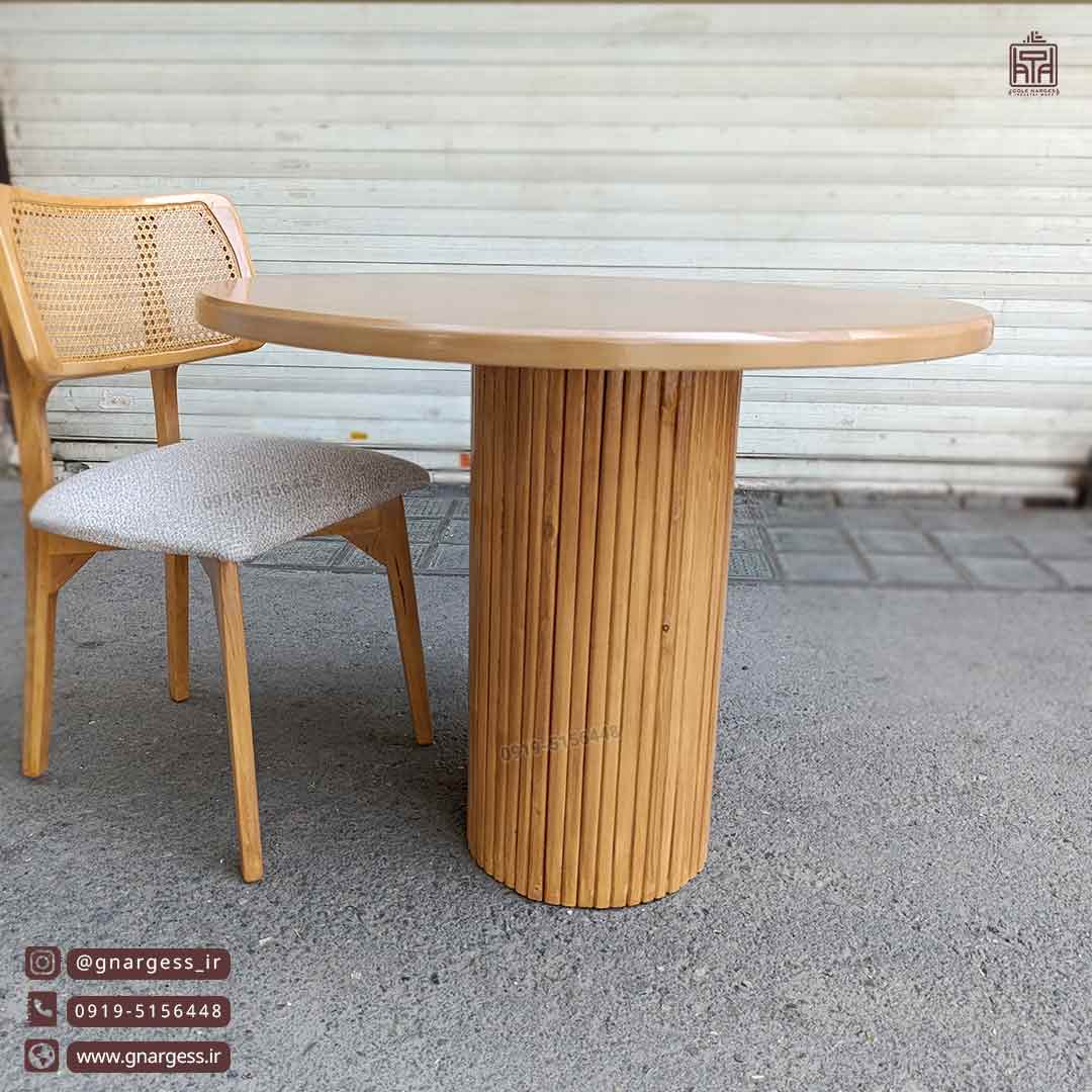میز ناهارخوری چوبی میلانو طرح حصیری بافت با میز پمینار — تصویر ۸
