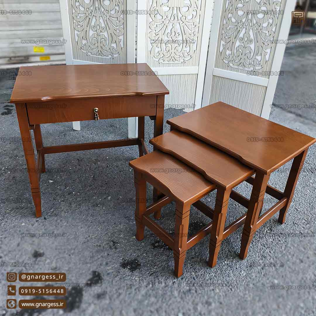 میز عسلی 4 تکه کشودار چوبی خراطی — تصویر ۷