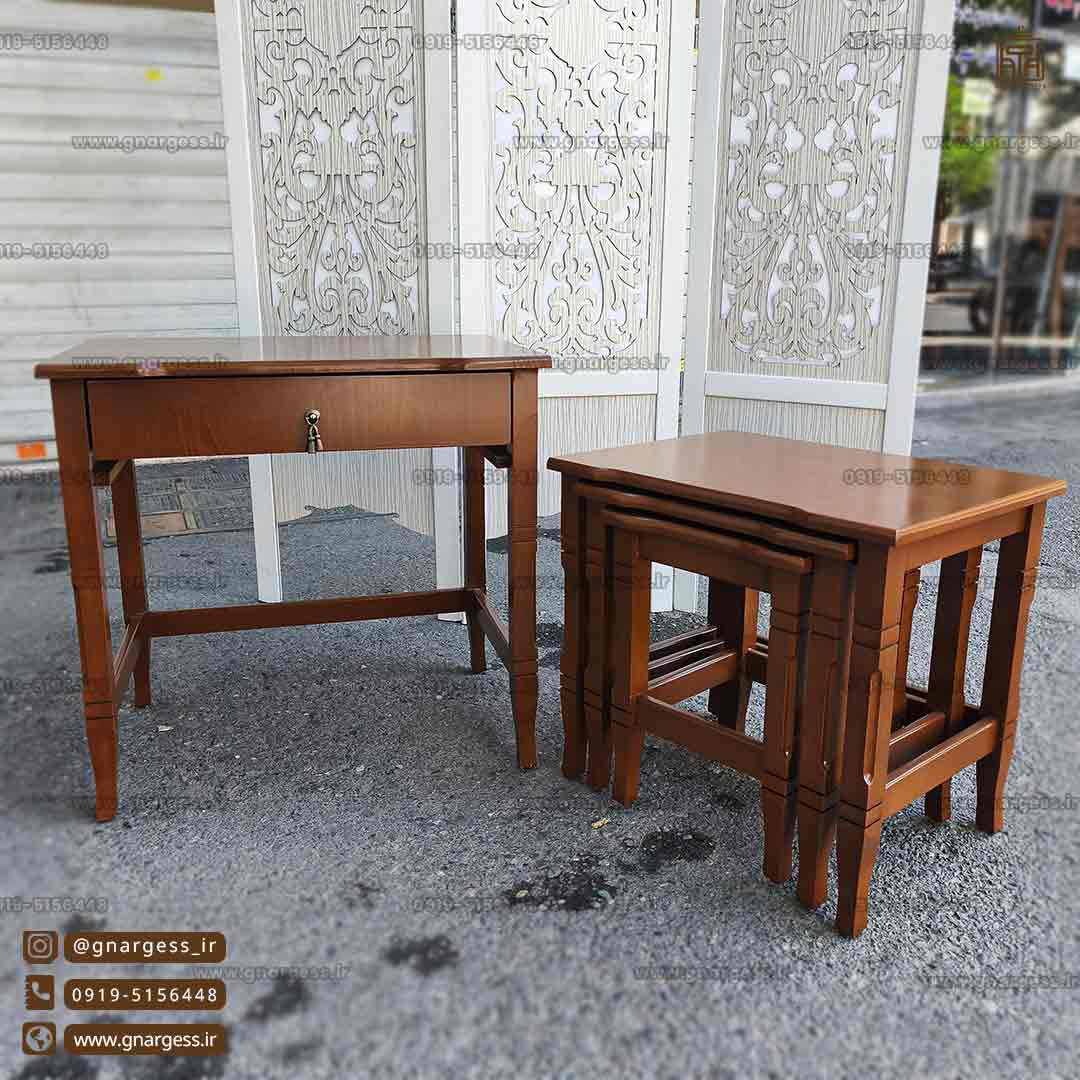 میز عسلی 4 تکه کشودار چوبی خراطی — تصویر ۶