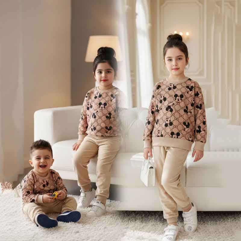 بلوز شلوار بچه گانه مخمل میکی قهوه ای — تصویر ۲