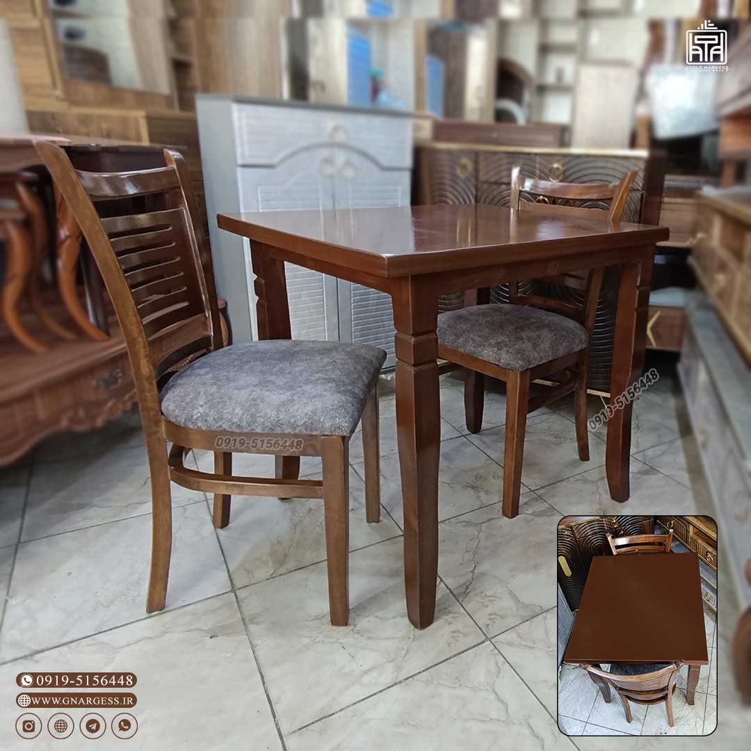 میز غذاخوری کیان 2 نفره چوبی روکشی چوبی — تصویر ۳