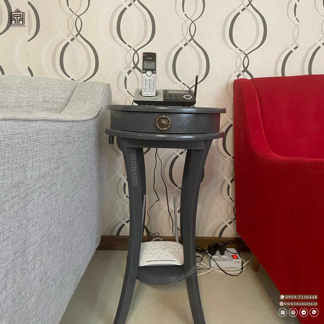 میز تلفن و میز آباژور مدل ایفل تک کشو رنگ طوسی و نوک مدادی — تصویر ۵