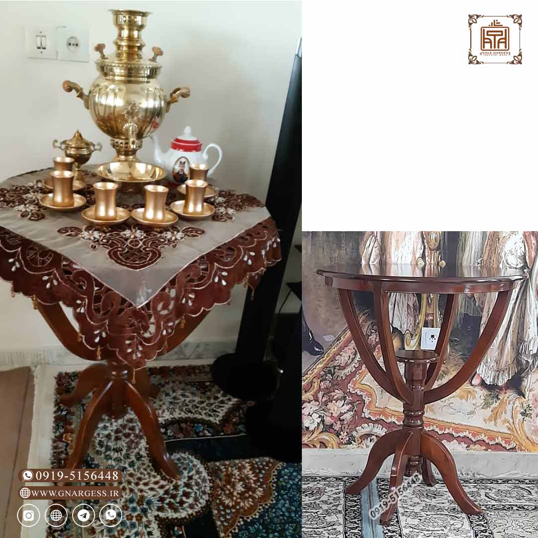 میز خاطره پایه چوبی خمره ایی طرح ارکیده — تصویر ۴