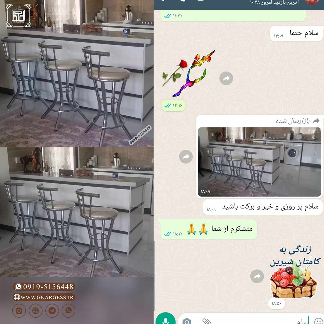 صندلی اپن استیل طرح گلدانی چرمی — تصویر ۷