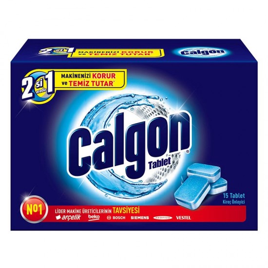 قرص جرم گیر ماشین لباسشویی کالگون CALGON دو کاره بسته 15 تایی