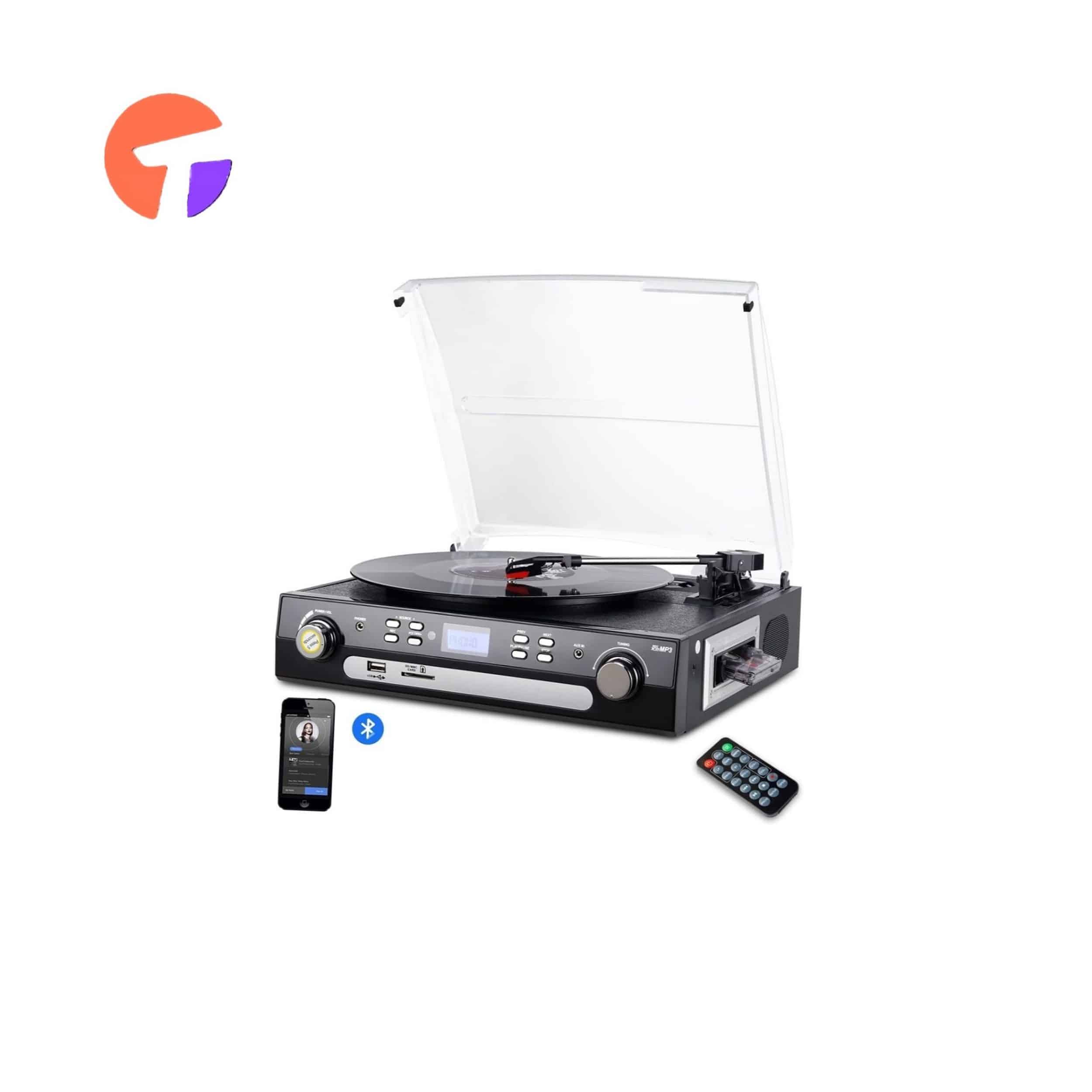 گرامافون بلوتوثی برند DIGITNOW با تبدیل وینیل به MP3 و پخش کاست، رادیو AM/FM، و ریموت