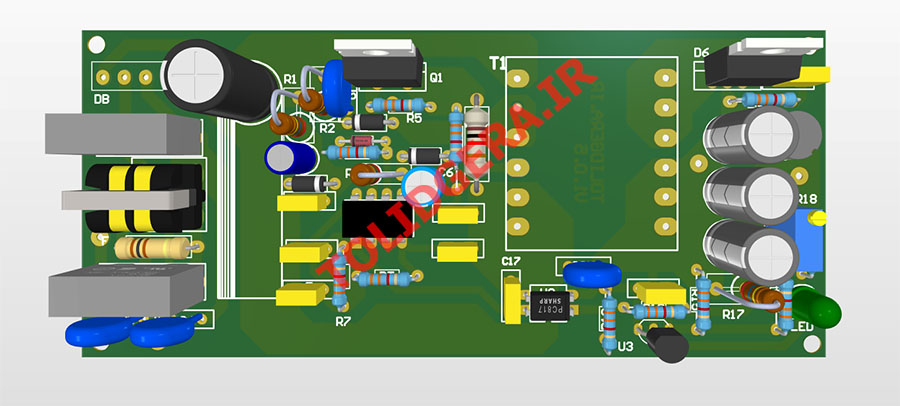 فایل شماتیک و PCB برد تغذیه سوئیچینگ 12 ولت 5 آمپر — تصویر ۳